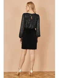 Yumi Black Sequin And Velvet Mini Dress - 2