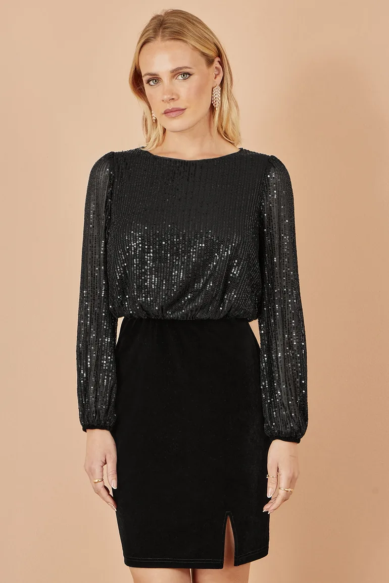 Yumi Black Sequin And Velvet Mini Dress - 6