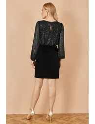 Yumi Black Sequin And Velvet Mini Dress - 9
