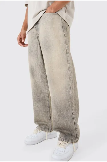 Baggy Rigid Tinted Denim Jeans - ecru