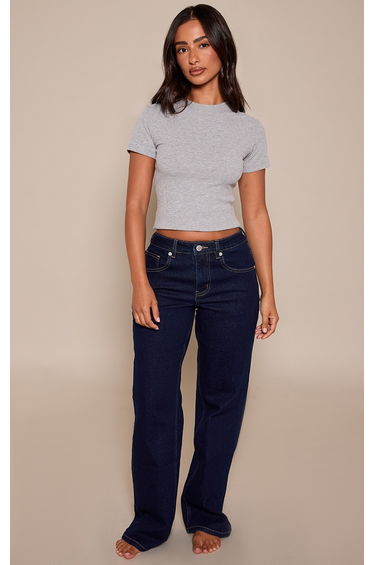 Petite Indigo High Waist Straight Leg Stretch Jeans