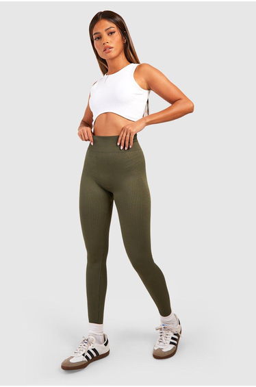 Contrast Seamless Contour Rib Legging - khaki