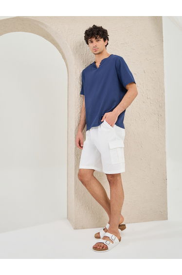 Solid Linen Blend Relaxed Fit Cargo Shorts