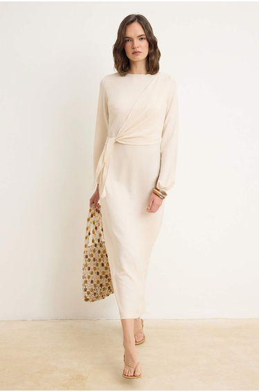 Ecru Linen Look Woven Dress