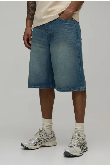 Basic Relaxed Fit Jorts - antique blue