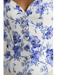 Olympia | Blue Floral Print Sweetheart-Neck Tailored Top - 6
