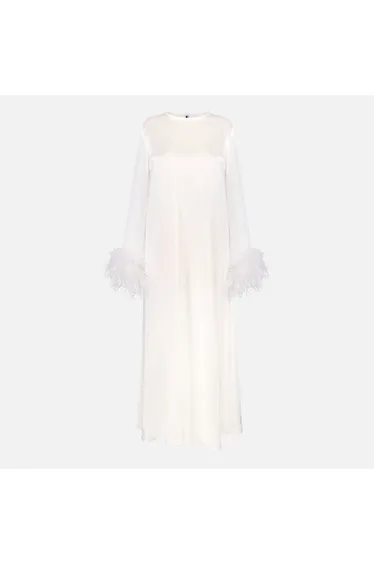 فستان ماكسي بتفصيلة ريش قابل للفصل - أبيض
