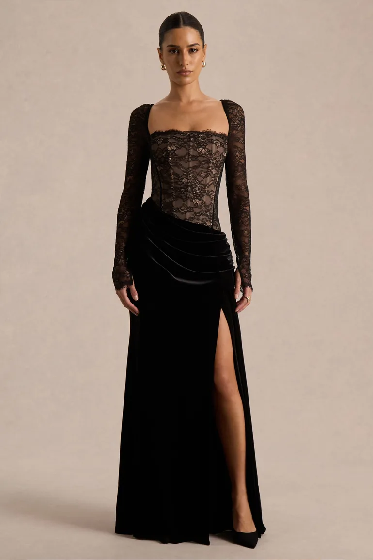 short black sleeveless dress Black Square Neck Long Sleeve Maternity Maxi Dress – PinkBlush main image 0