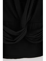 Black Deep V-Neck Gathered Sandy Knitted Plus Size Blouse - 1