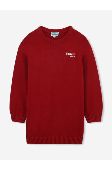 KENZO Girls Paris Flower Logo Knitted Dress in Red