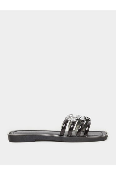 Rhinestone Flower Embellished Flat Sandals