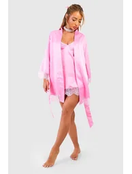 Valentine's Satin Lace Trim Robe - pink