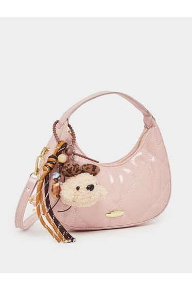 Pink Quilted Hobo Bag with Dog Charm