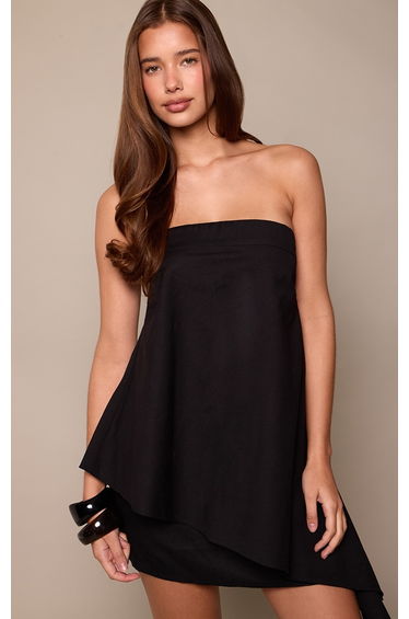 Black Linen Bandeau Asymmetric Hem Floaty Long Top