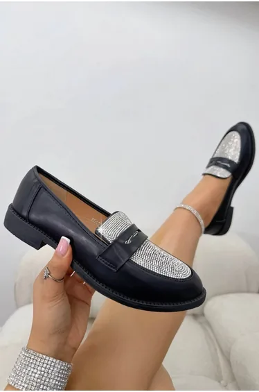 Lemonade Crystal Shimmer Dream Panel Loafers Black
