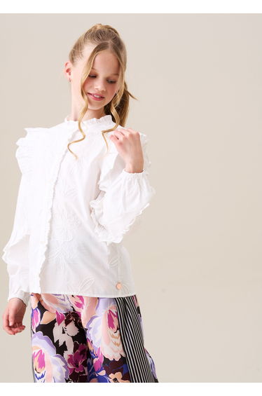 Lacey Embroidered Frill Sleeve Blouse