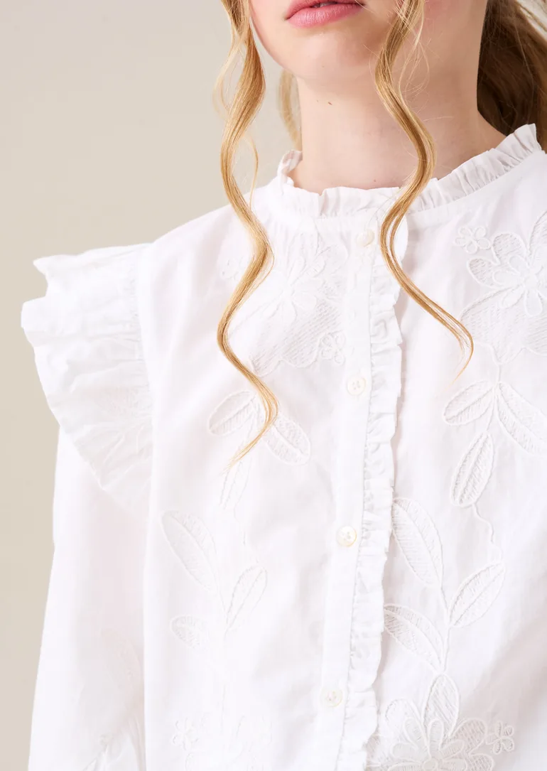 Lacey Embroidered Frill Sleeve Blouse - 5