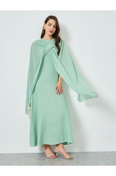 Green Textured Shawl Maxi Dress