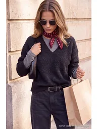 Wardrobe Essentials Black V-Neck Wide Fit Knitwear Sweater - 3