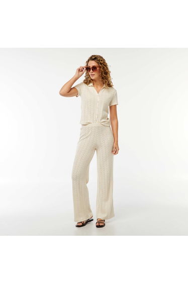 Crochet knit wide-leg trousers BEIGE