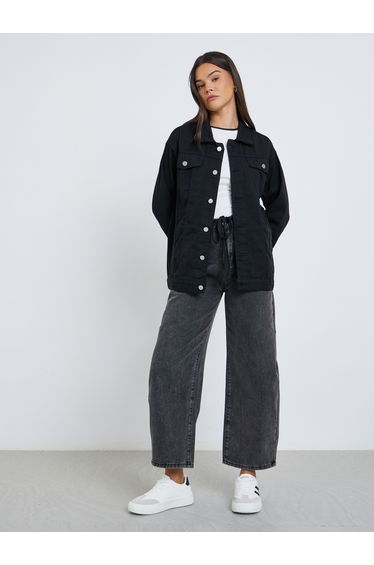 Women Black Oversized Denim Jacket