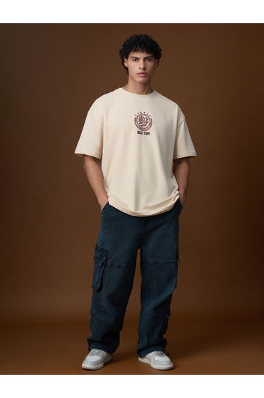 Cream Night Fury Graphic Oversized T-Shirt