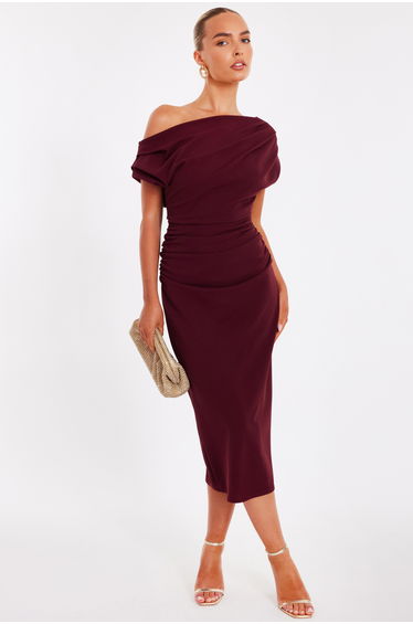 Dark Red Drop Shoulder Midi Dress