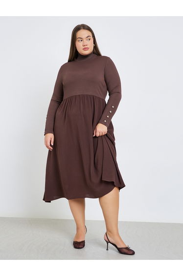 Plus Size Ribbed Long Sleeve Midi Dress