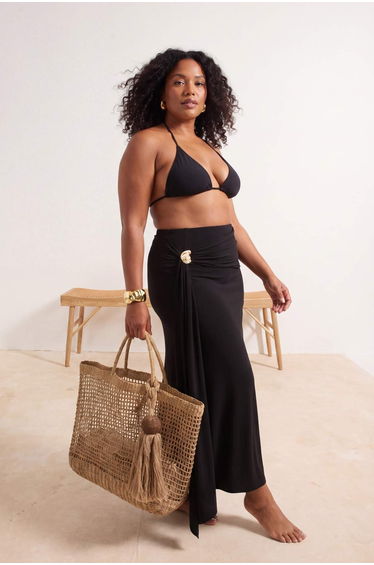 Black Bodycon Accessory Detail Knitted Long/Maxi Skirt