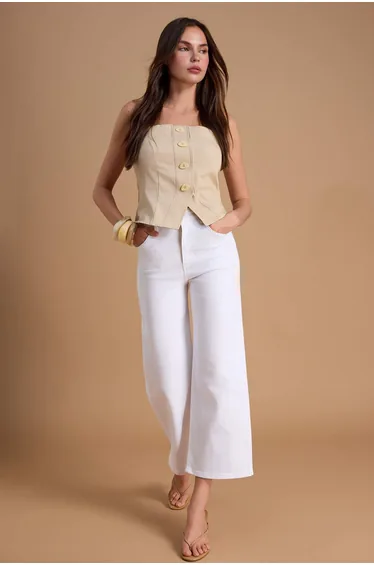 White High Waist Medium Stretchy Wide Leg Jeans