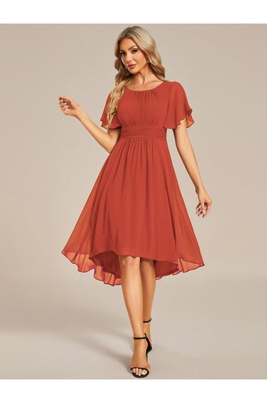 ever EDEN|Flowy Chiffon Round Neckline A-Line Knee Length Wedding Guest Dress