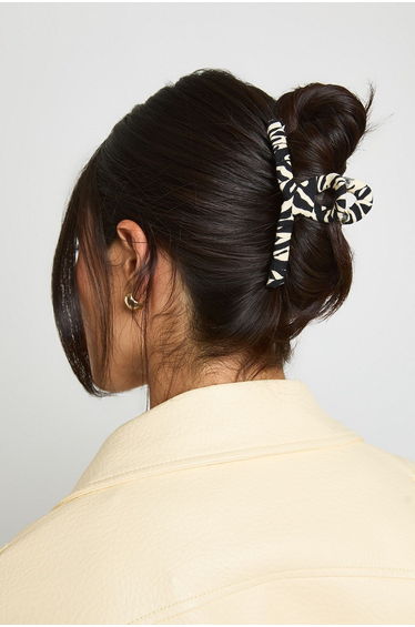 Zebra Print Ruched Satin Claw Clip - zebra