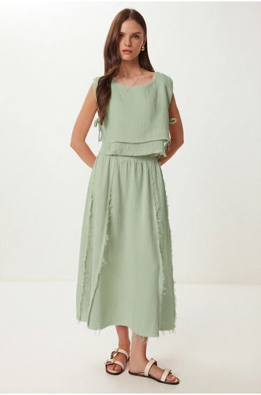 ISTANBUL Cotton Sleeveless Blouse and Wide-Leg Skirt Set