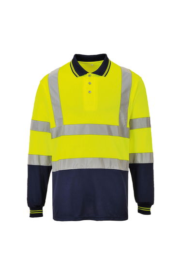 Portwest Mens Hi-Vis Two-Tone Long Sleeve Polo Shirt - Yellow/Navy