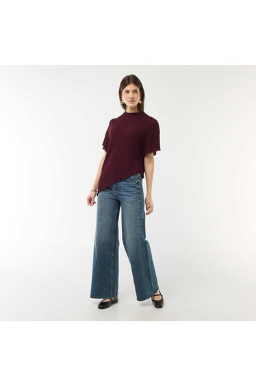 Asymmetric Hem Knit T-Shirt RED