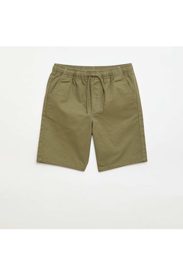 Plain Chino Bermuda Shorts with Drawstrings GREEN