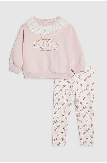Mini Girls Pink Collared Sweatshirt Set