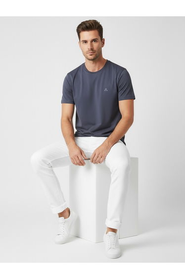 Men Grey Logo Crew Neck T-Shirt