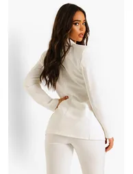 Plunge Tailored Fitted Blazer - ivory - 1
