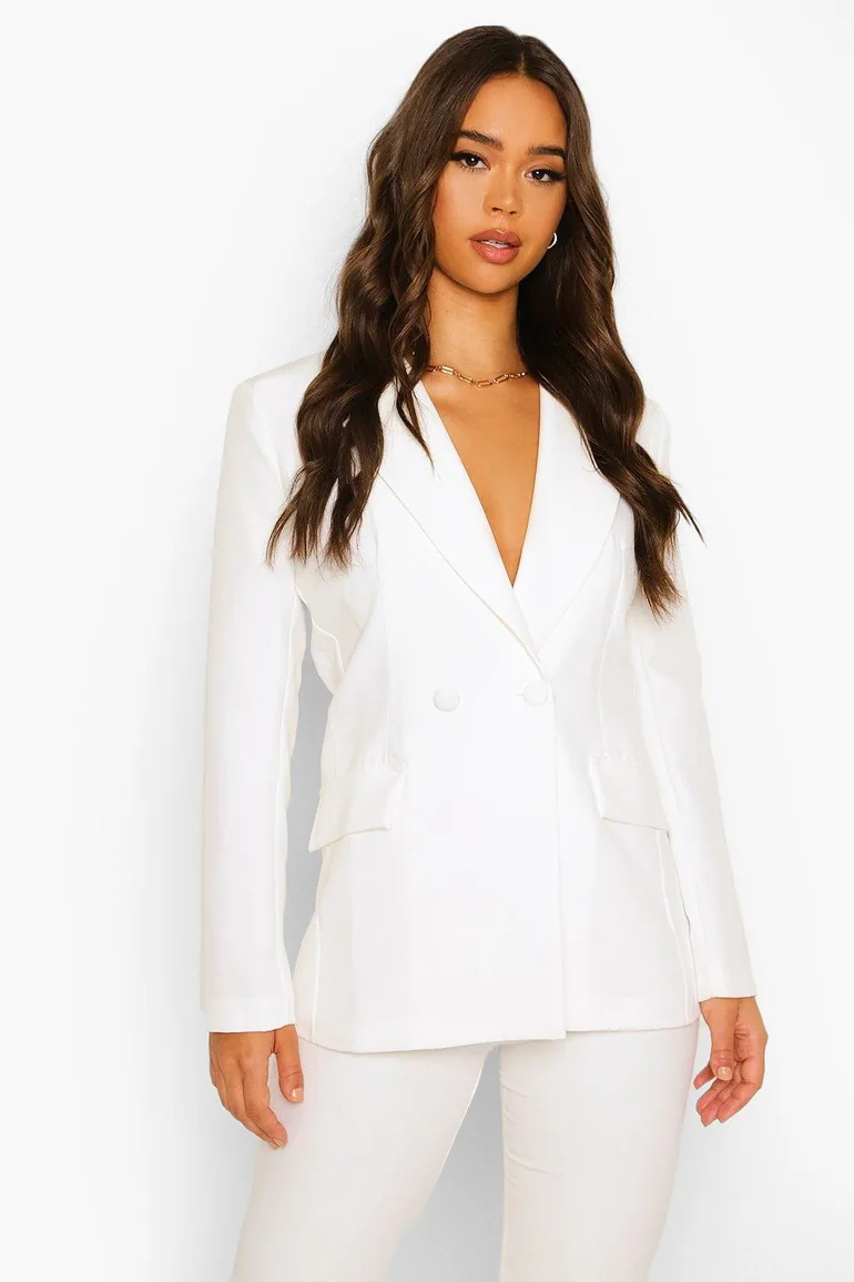 Plunge Tailored Fitted Blazer - ivory - 3