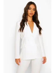 Plunge Tailored Fitted Blazer - ivory - 3