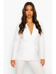 Plunge Tailored Fitted Blazer - ivory - 2
