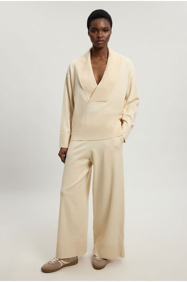 Wool Look Pocket Detail Knit Trousers