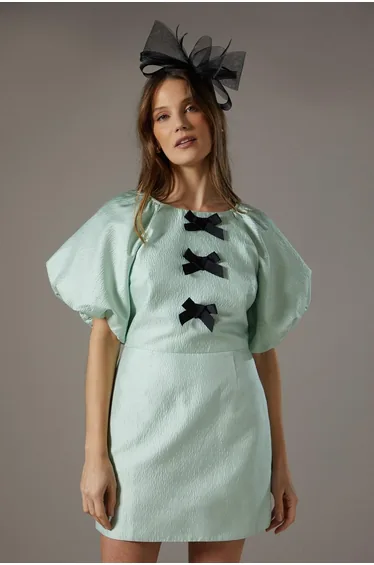 Bow Jacquard Mini Dress