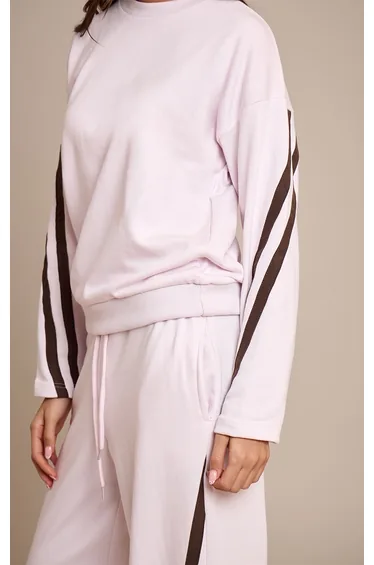 سويتشيرت مخطط بتصميم واسع - زهري