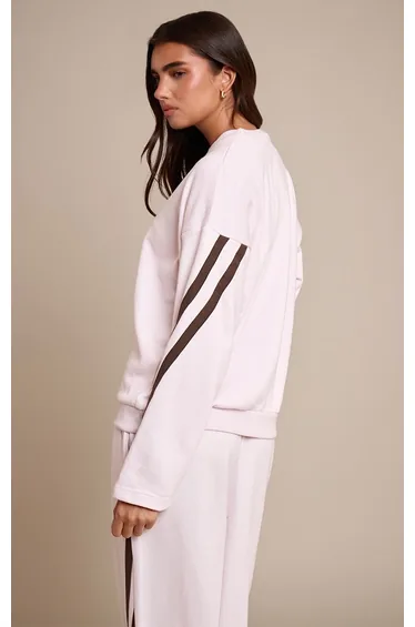 سويتشيرت مخطط بتصميم واسع - زهري