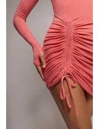 City Goddess High Neck Drawstring Mini Dress - Coral - 2