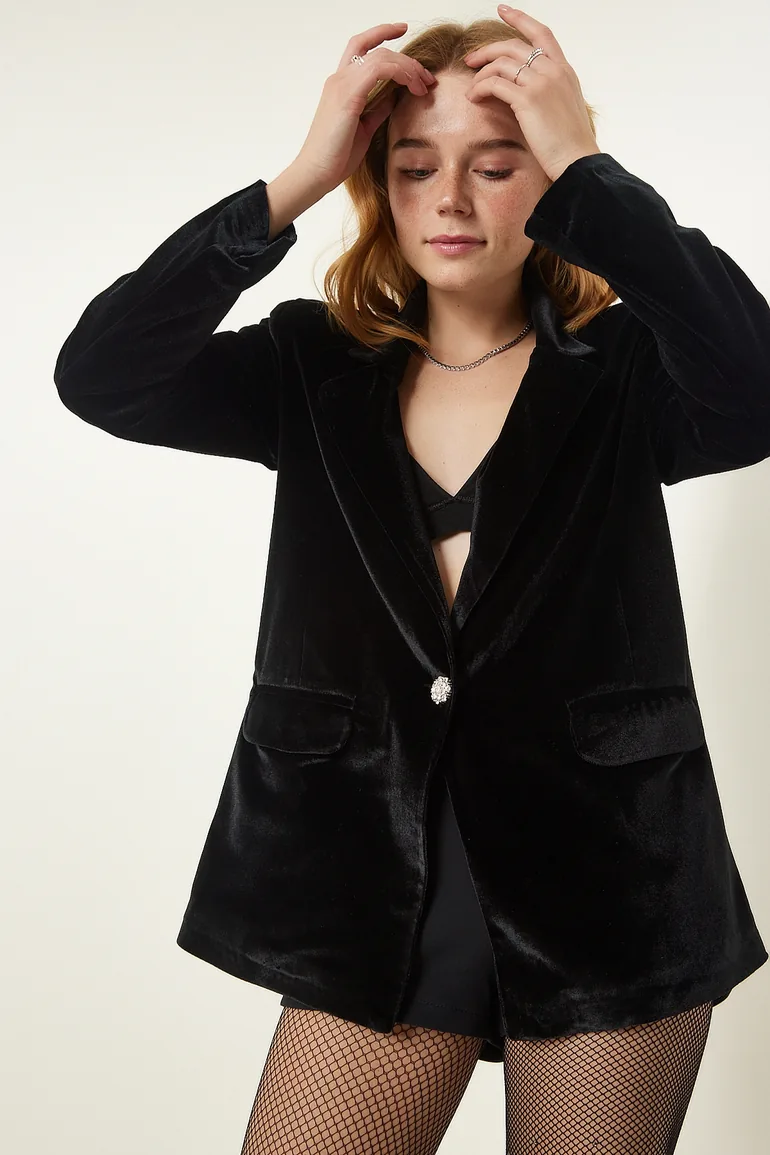 Women's Black Stylish Velvet Blazer Jacket