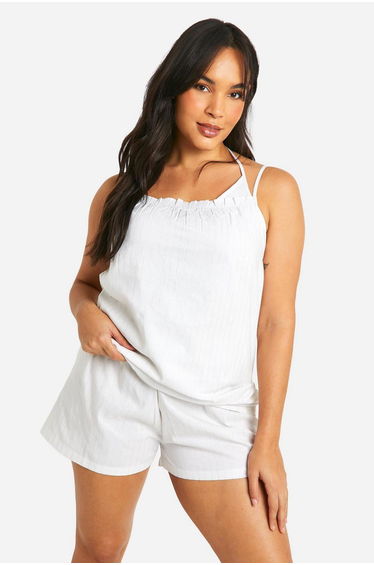 Plus Pinstripe Strappy Cami And Short Pyjama Set - white