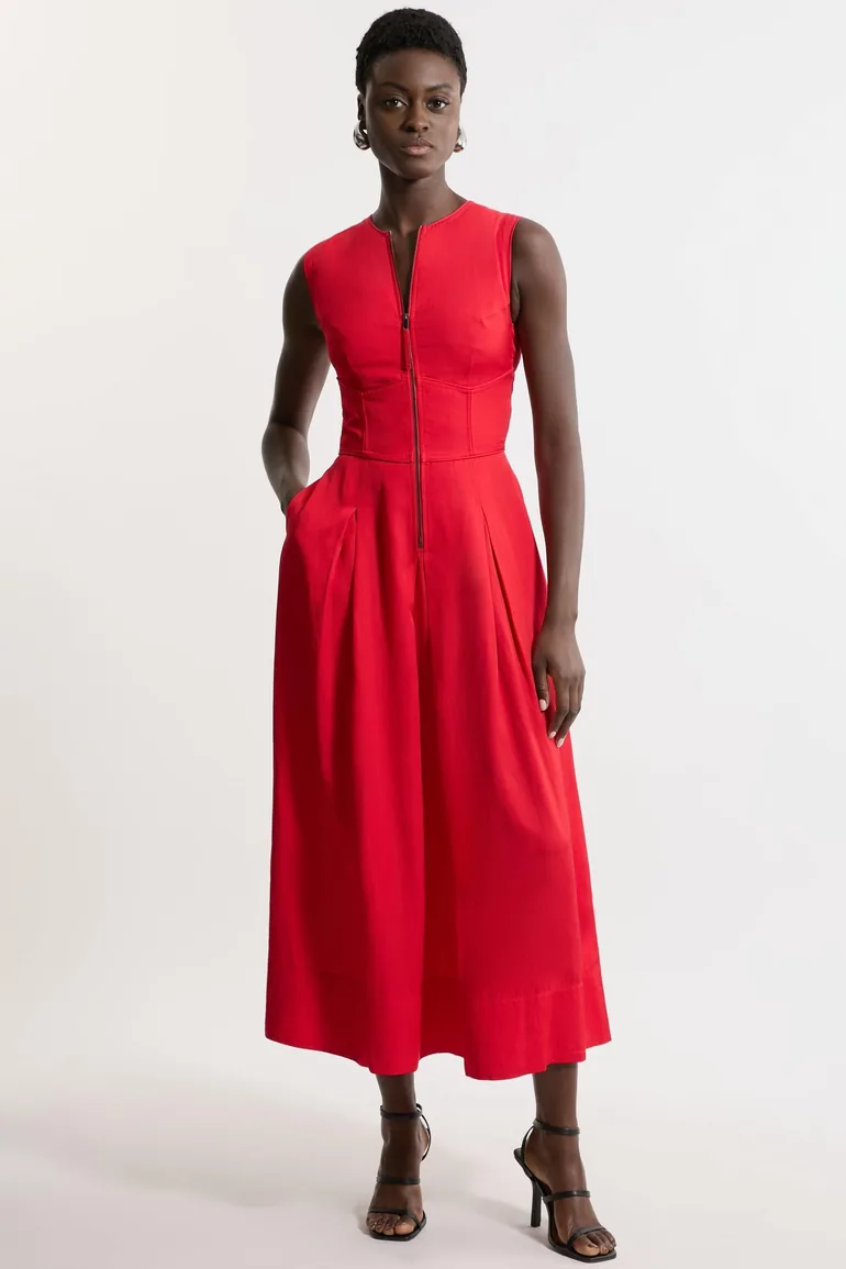 Premium Linen Twill Woven Sleeveless Midaxi Dress